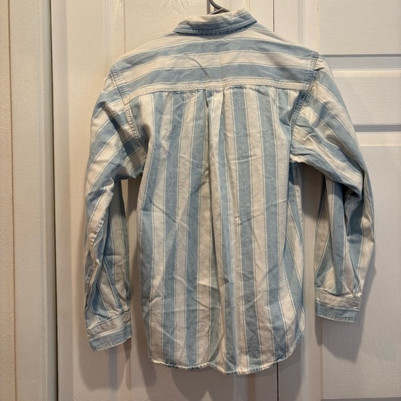 Vintage Blue & White Double Impact Striped Denim Like Button Down - Size Medium - Picture 5 of 6